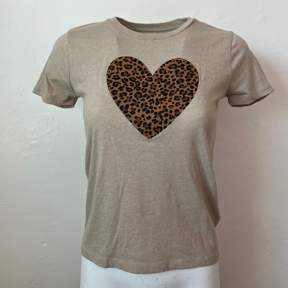 J.Crew Collector Tee Heathered Beige Leopard Print Heart Graphic T-Shirt XXS
